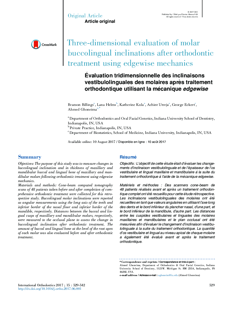 Ãvaluation tridimensionnelle des inclinaisons vestibulolinguales des molaires aprÃ¨s traitement orthodontique utilisant la mécanique edgewise