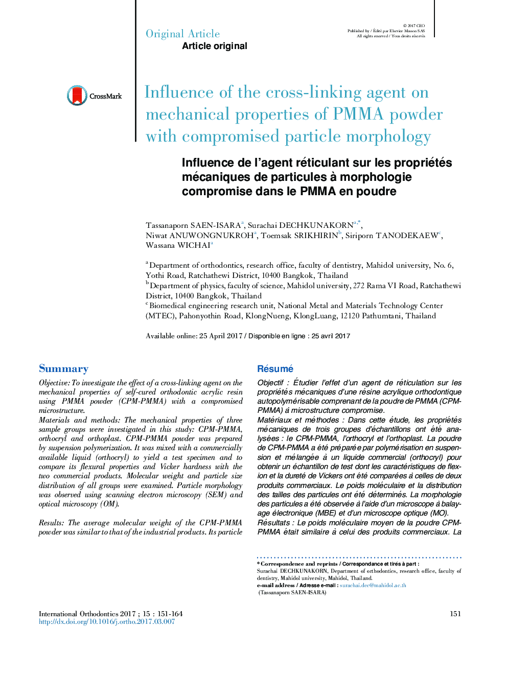 Influence of the cross-linking agent on mechanical properties of PMMA powder with compromised particle morphology