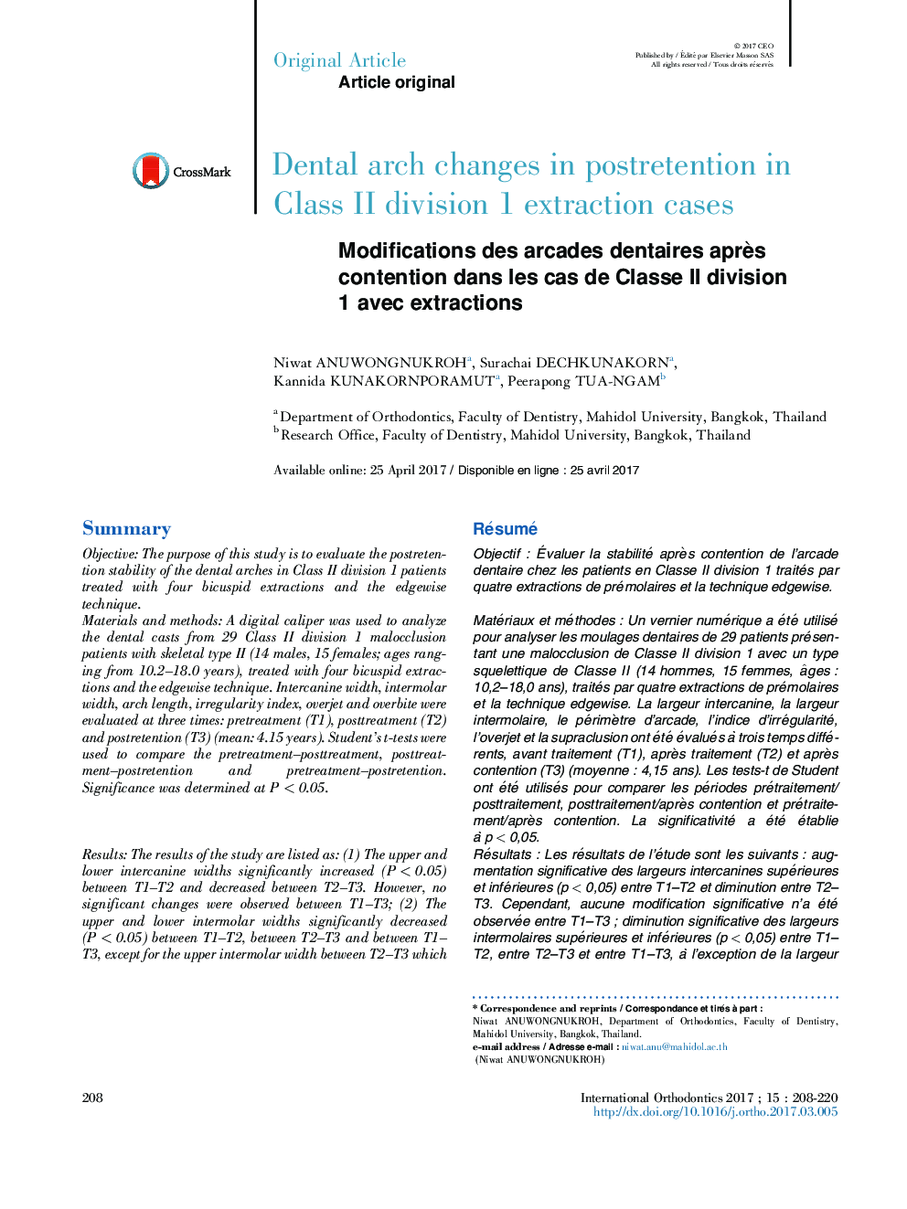 Dental arch changes in postretention in Class II division 1 extraction cases