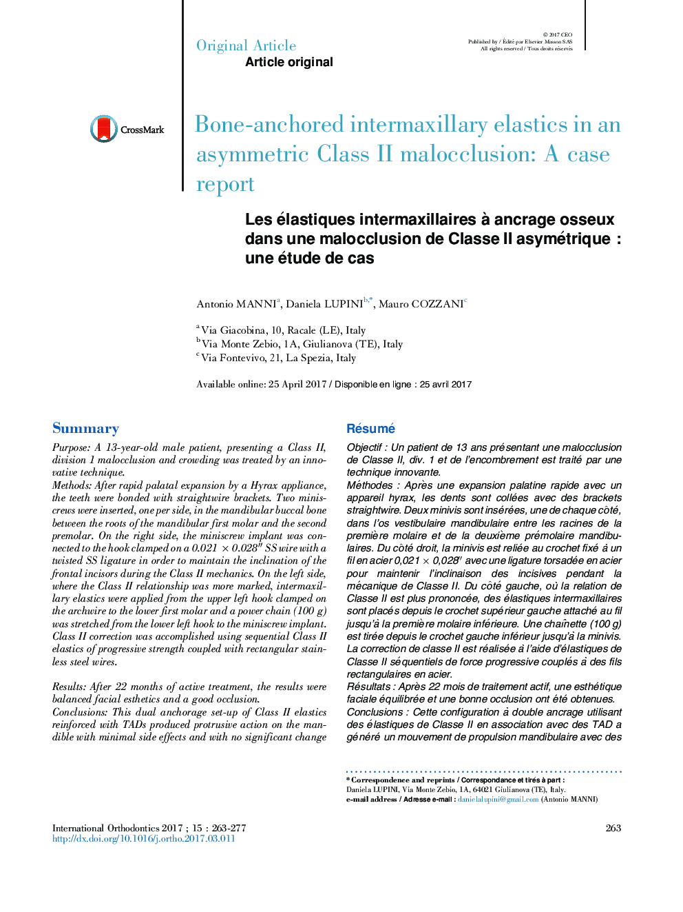 Les élastiques intermaxillaires Ã  ancrage osseux dans une malocclusion de Classe II asymétriqueÂ : une étude de cas