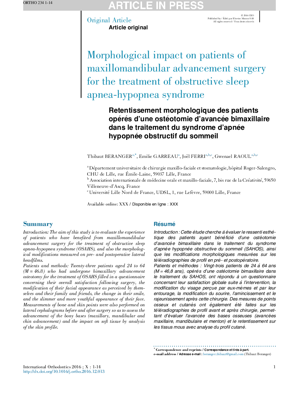 Morphological impact on patients of maxillomandibular advancement surgery for the treatment of obstructive sleep apnea-hypopnea syndrome