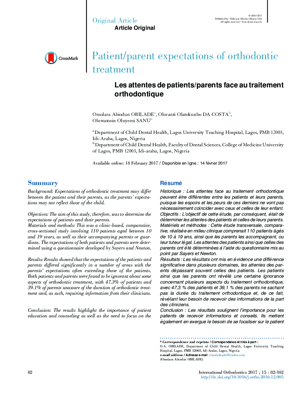 Les attentes de patients/parents face au traitement orthodontique