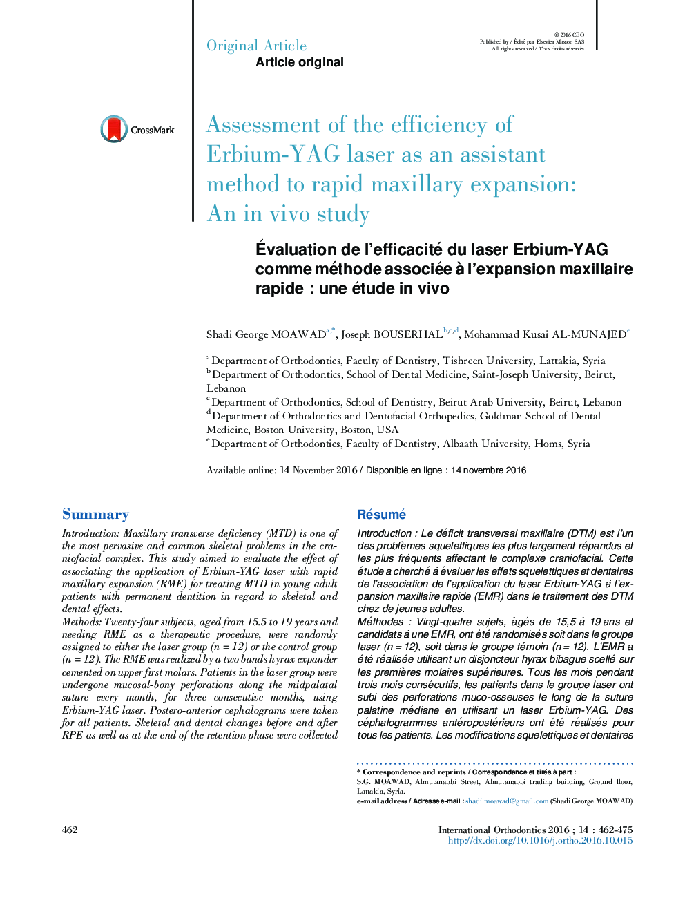 Ãvaluation de l'efficacité du laser Erbium-YAG comme méthode associée Ã  l'expansion maxillaire rapideÂ : une étude in vivo