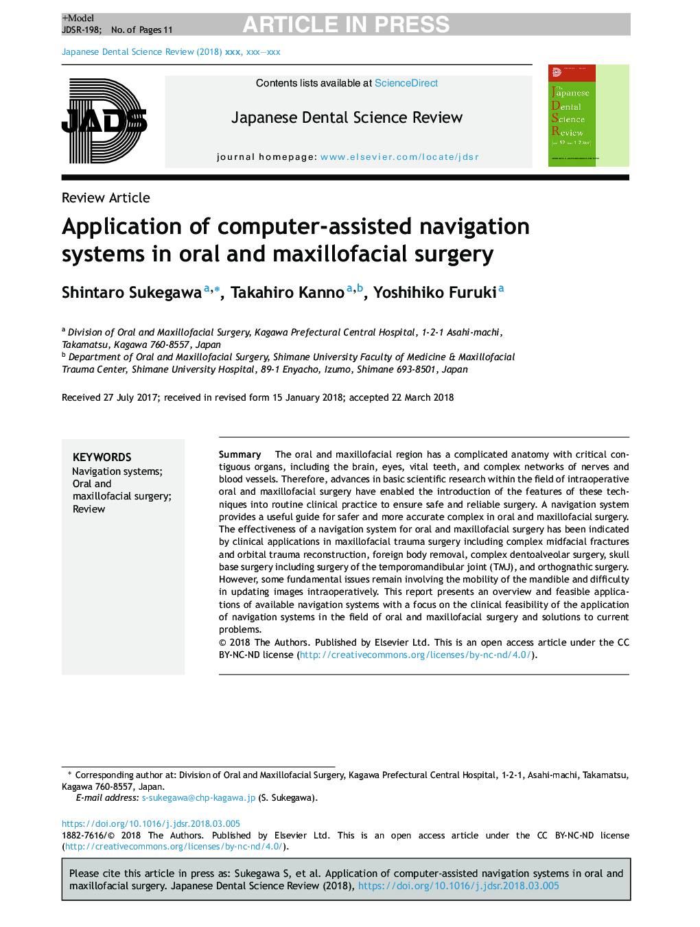 Application of computer-assisted navigation systems in oral and maxillofacial surgery