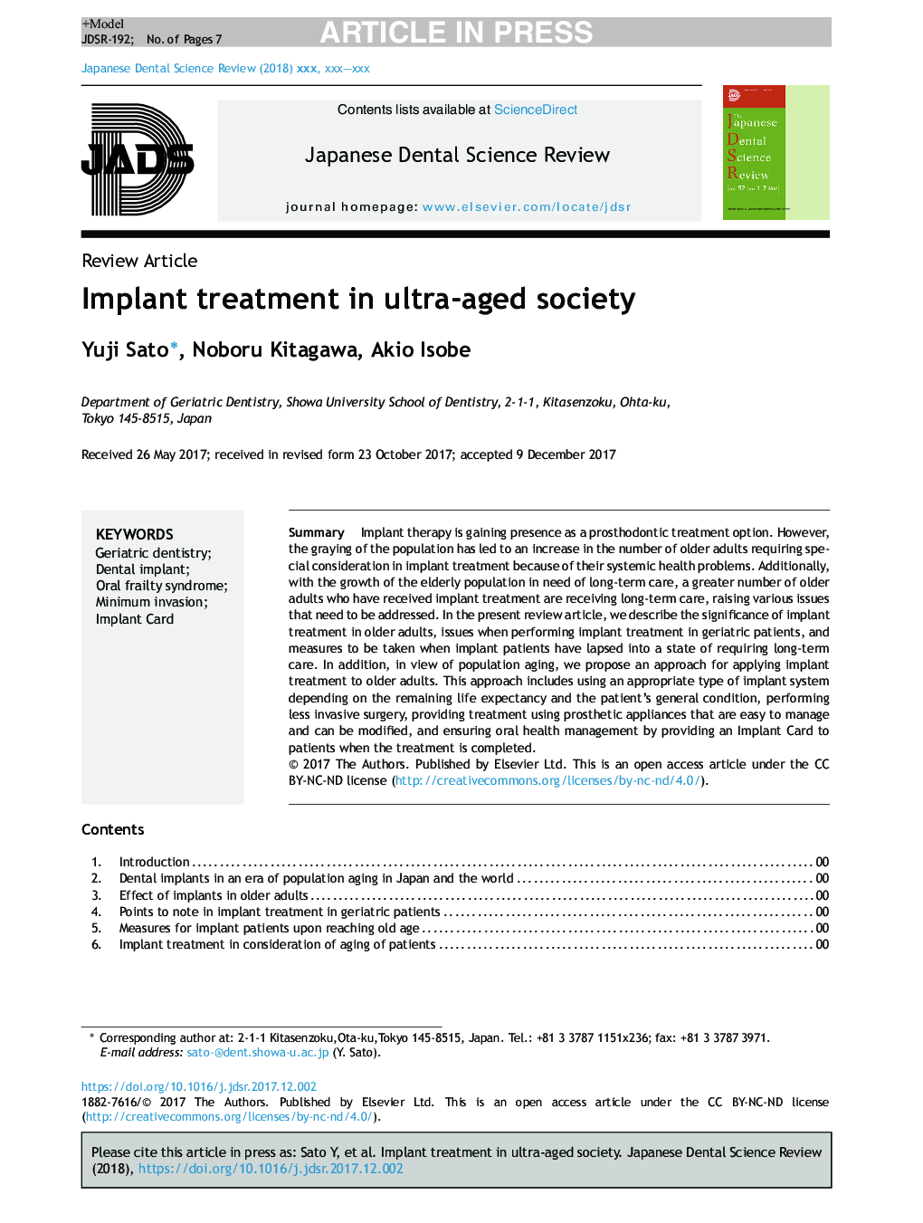 Implant treatment in ultra-aged society