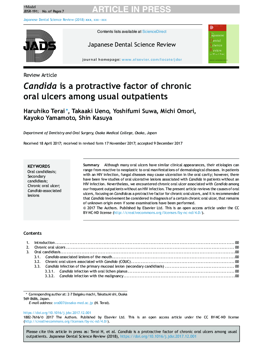 Candida is a protractive factor of chronic oral ulcers among usual outpatients