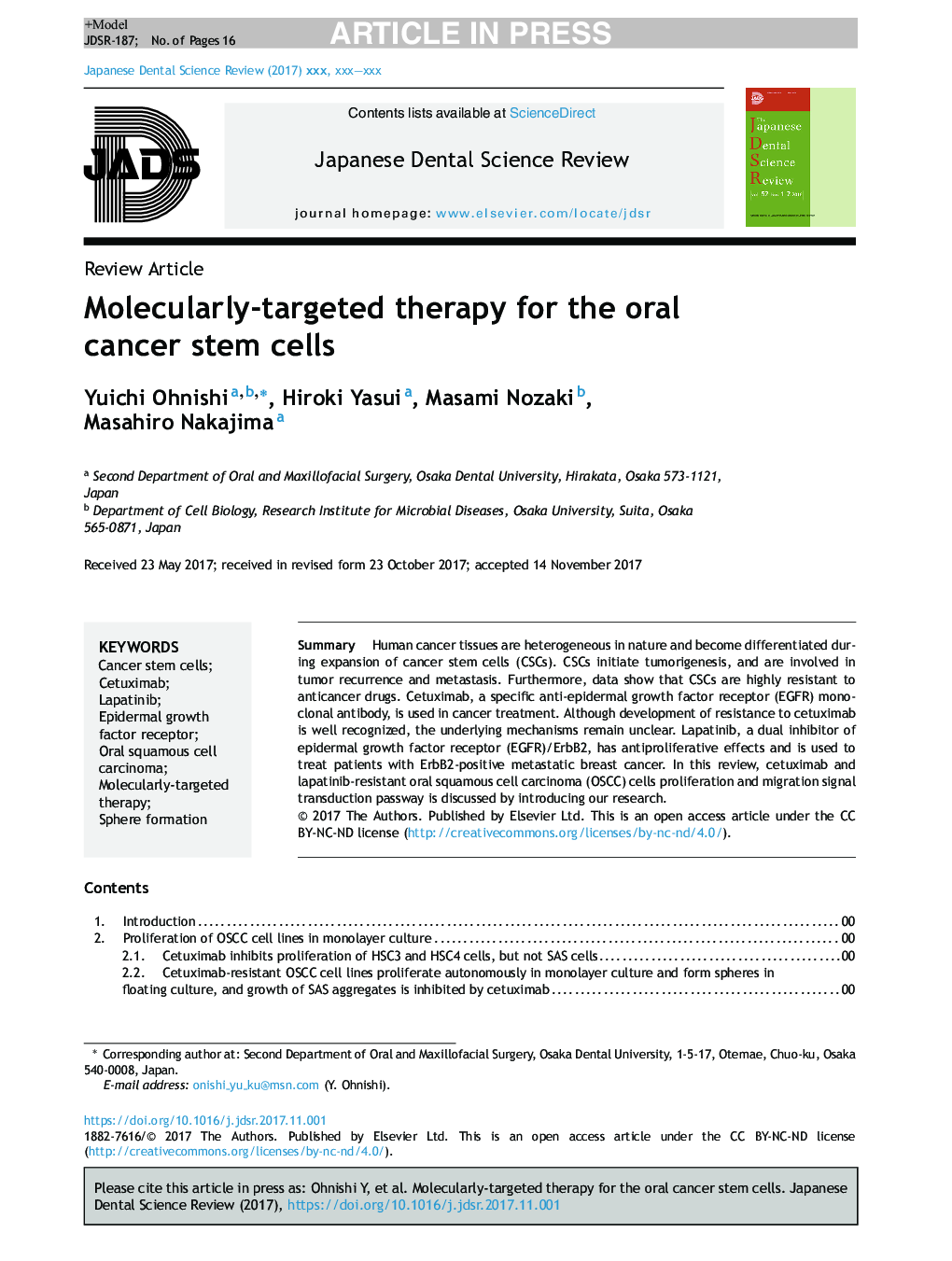 Molecularly-targeted therapy for the oral cancer stem cells