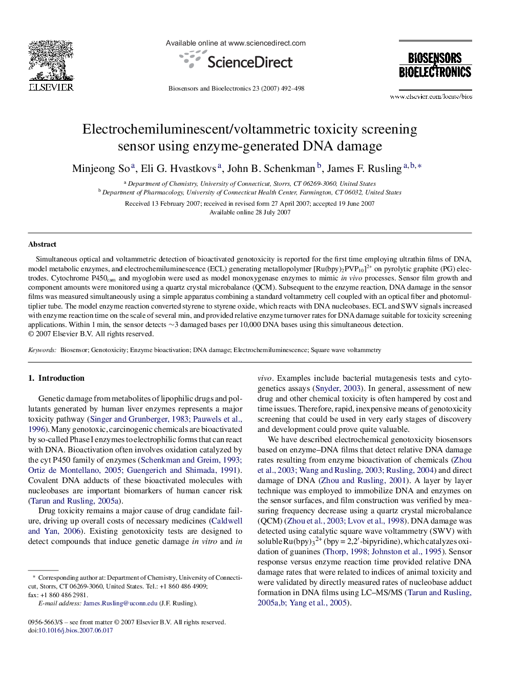 عکس صفحه اول مقاله: Electrochemiluminescent/voltammetric toxicity screening sensor using enzyme-generated DNA damage Electrochemiluminescent/voltammetric toxicity screening sensor using enzyme-generated DNA damage