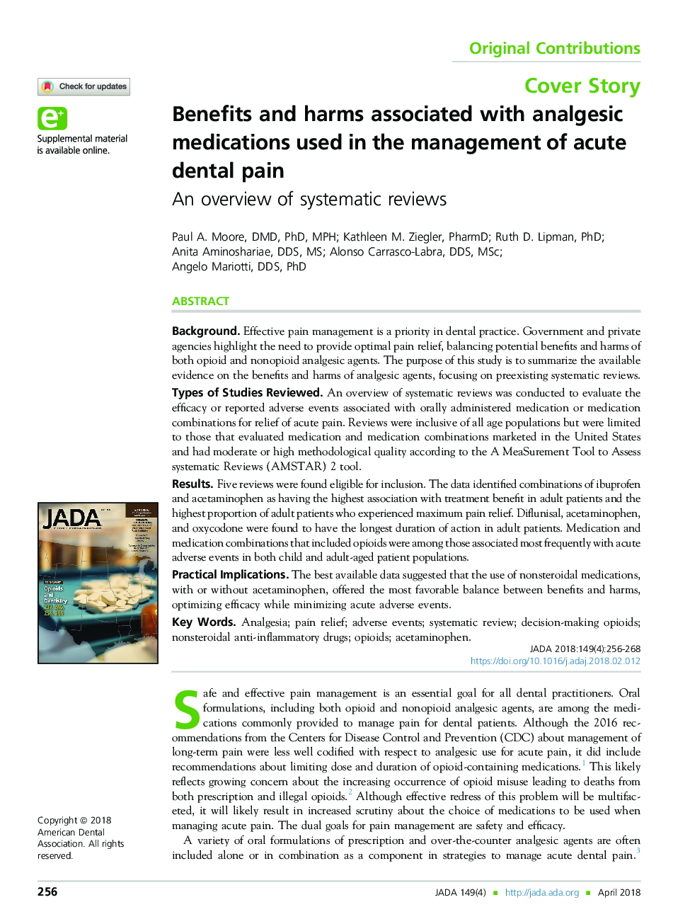 Benefits and harms associated with analgesic medications used in the management of acute dental pain