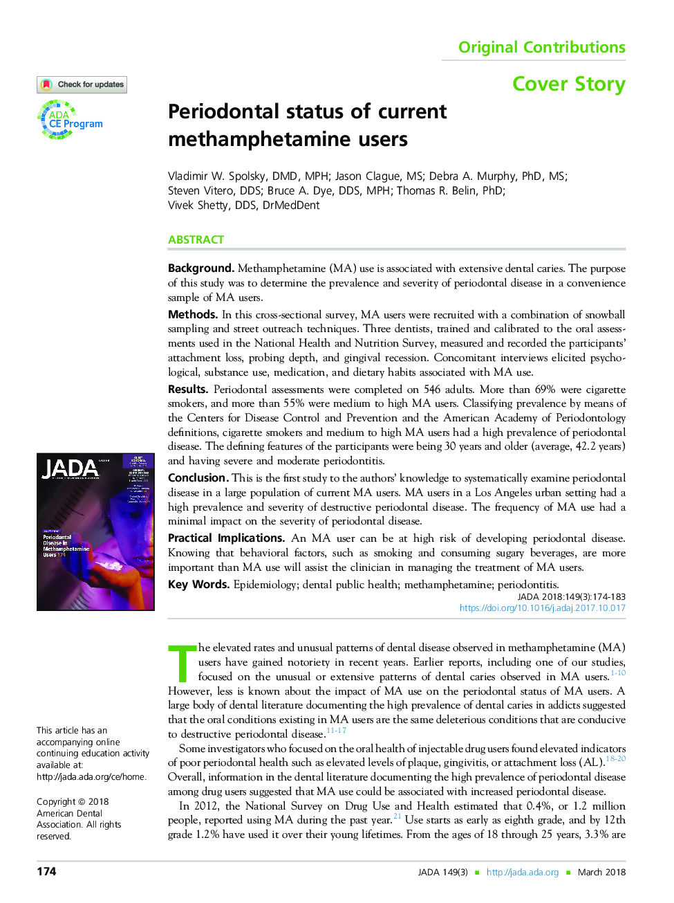 Periodontal status of current methamphetamine users