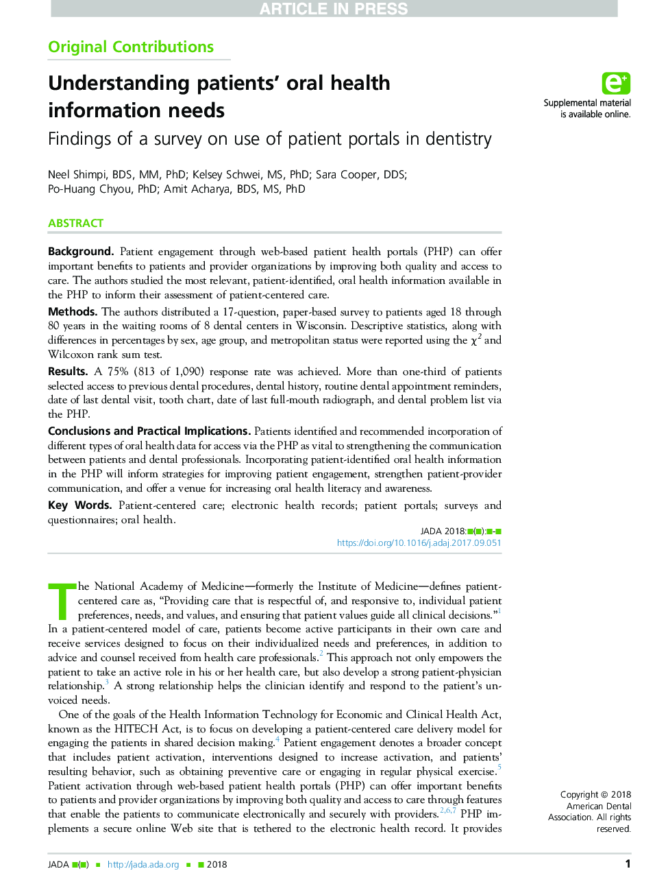 Understanding patients' oral health information needs