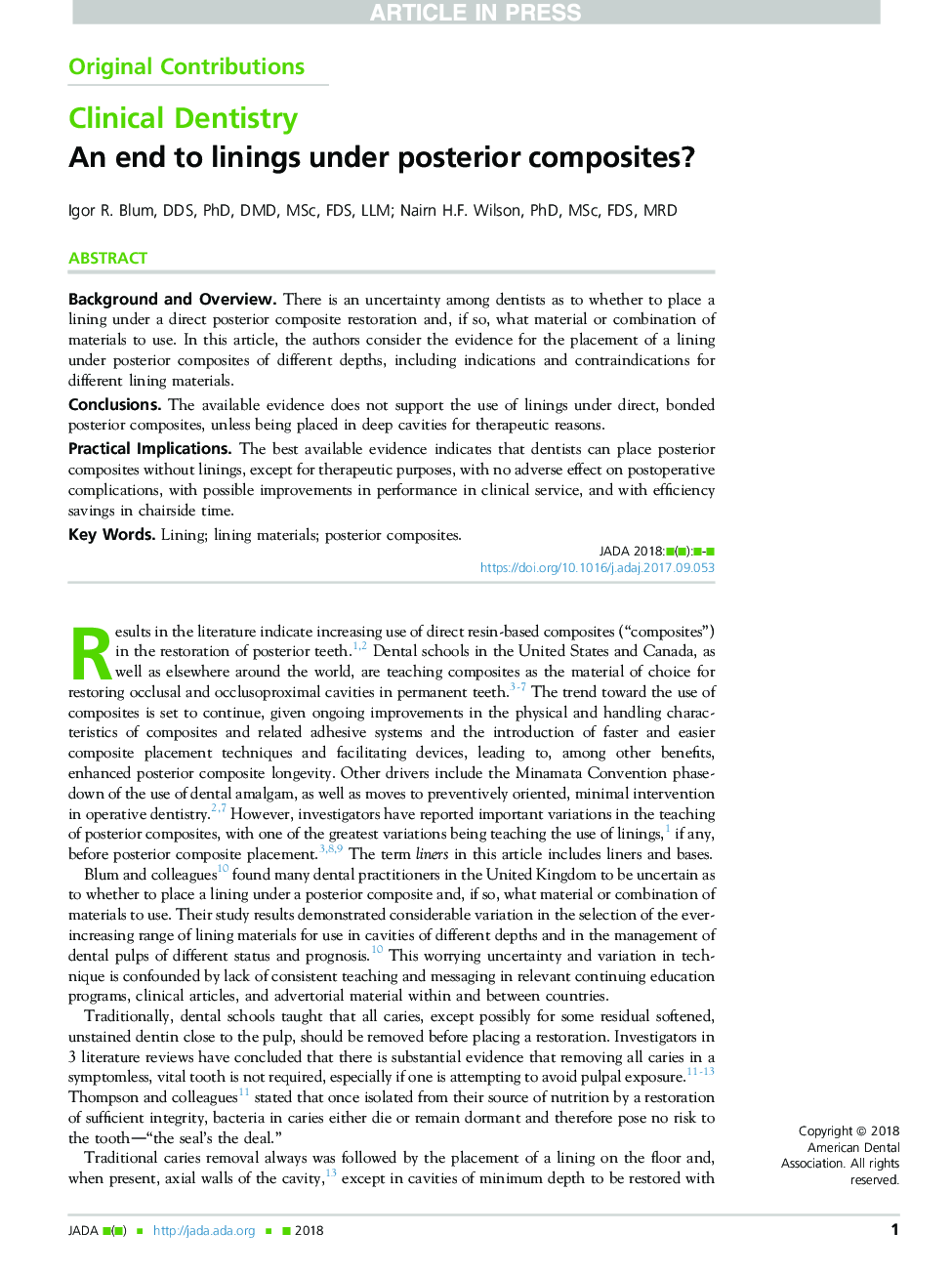 An end to linings under posterior composites?