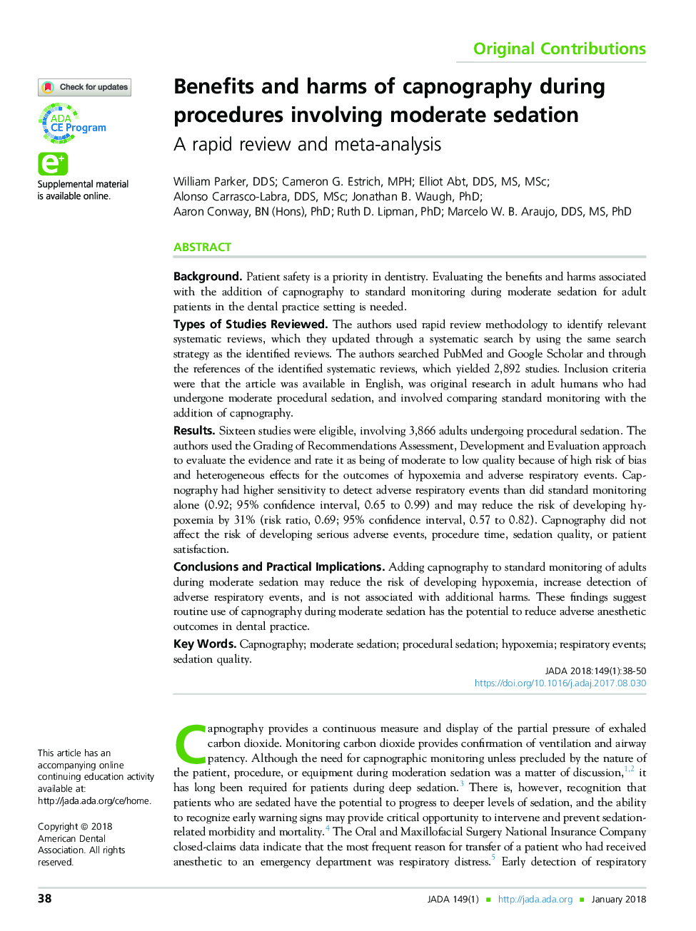 Benefits and harms of capnography during procedures involving moderate sedation