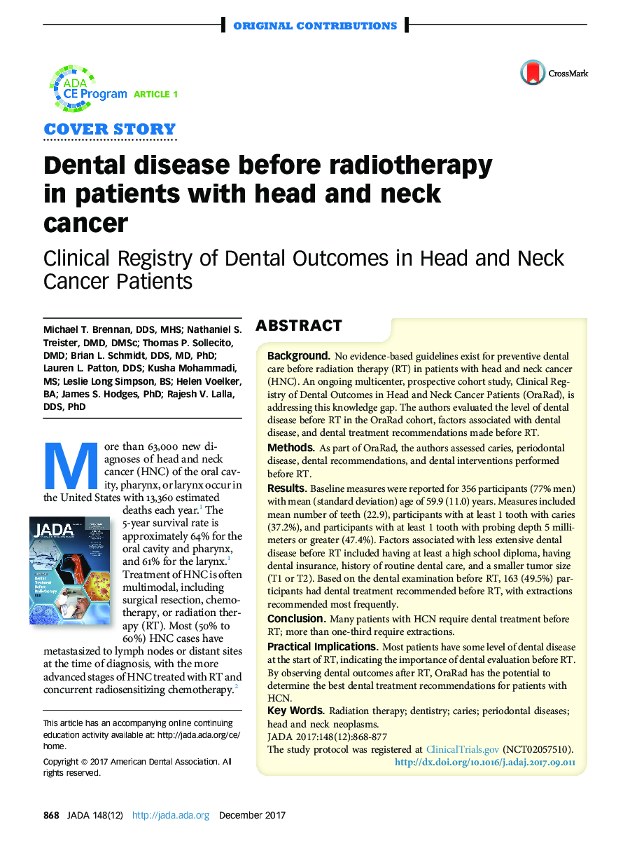 Dental disease before radiotherapy in patients with head and neck cancer