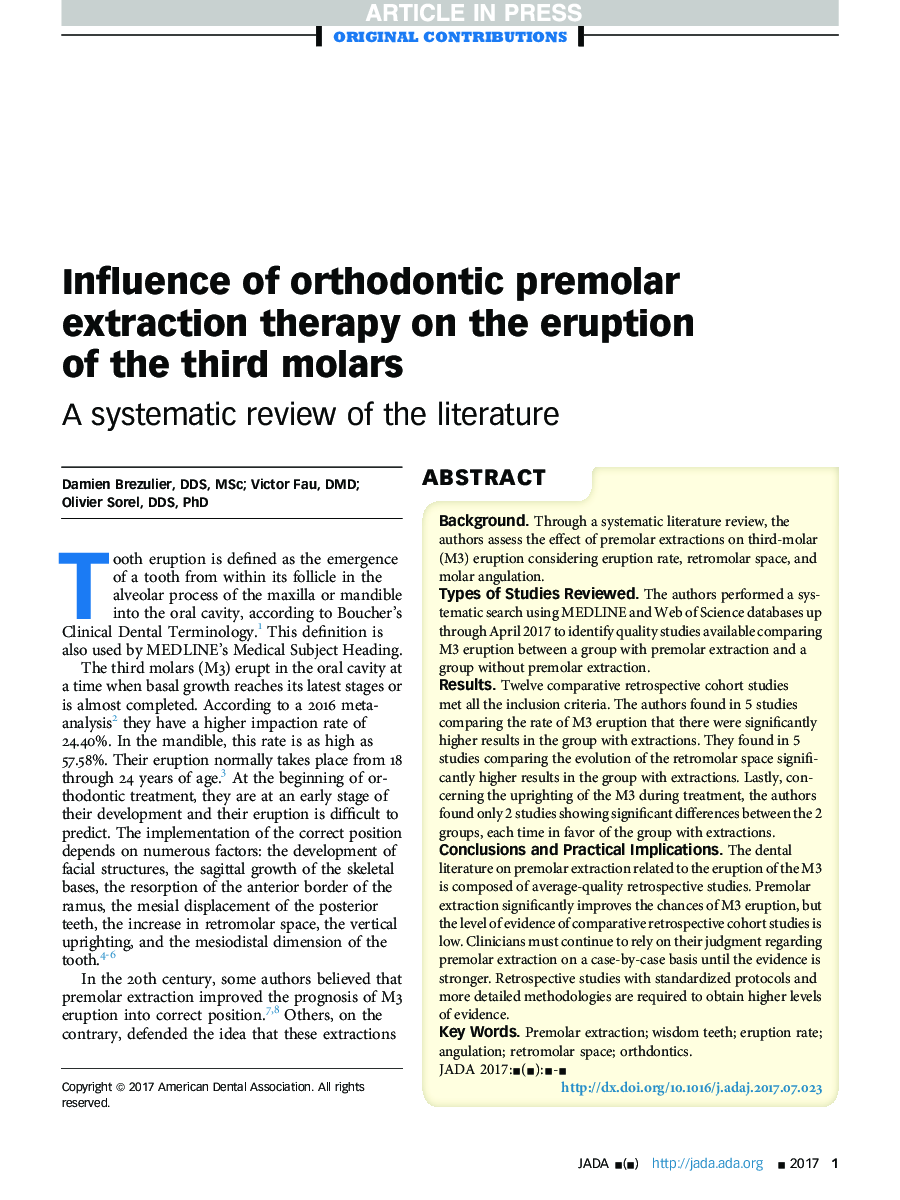 Influence of orthodontic premolar extraction therapy on the eruption of the third molars