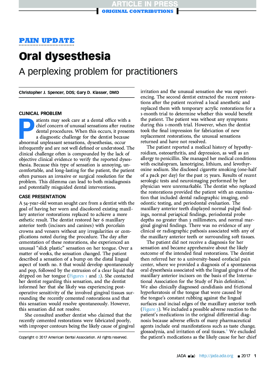 Oral dysesthesia