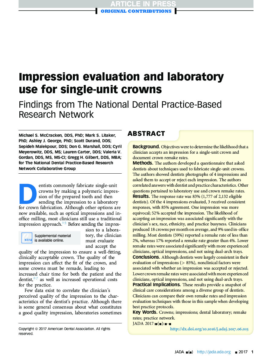 Impression evaluation and laboratory use for single-unit crowns