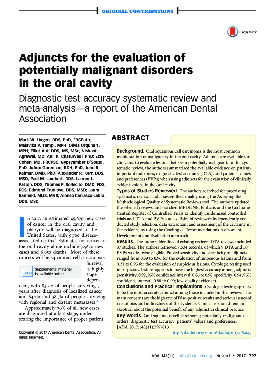 Adjuncts for the evaluation of potentially malignant disorders in the oral cavity