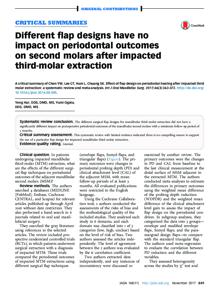 Different flap designs have no impact on periodontal outcomes on second molars after impacted third-molar extraction