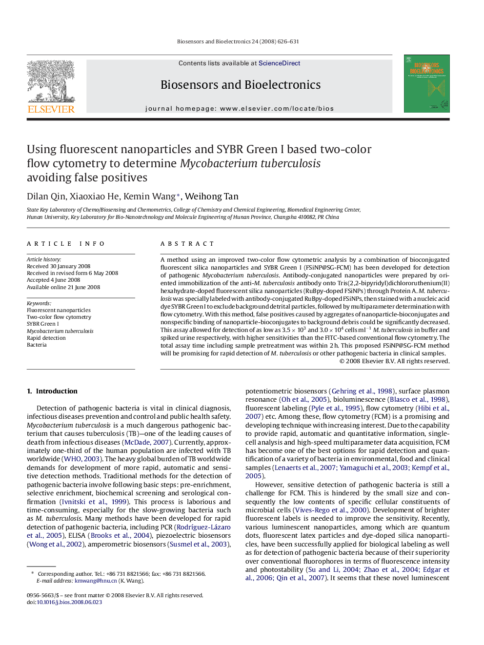 Using fluorescent nanoparticles and SYBR Green I based two-color flow cytometry to determine Mycobacterium tuberculosis avoiding false positives