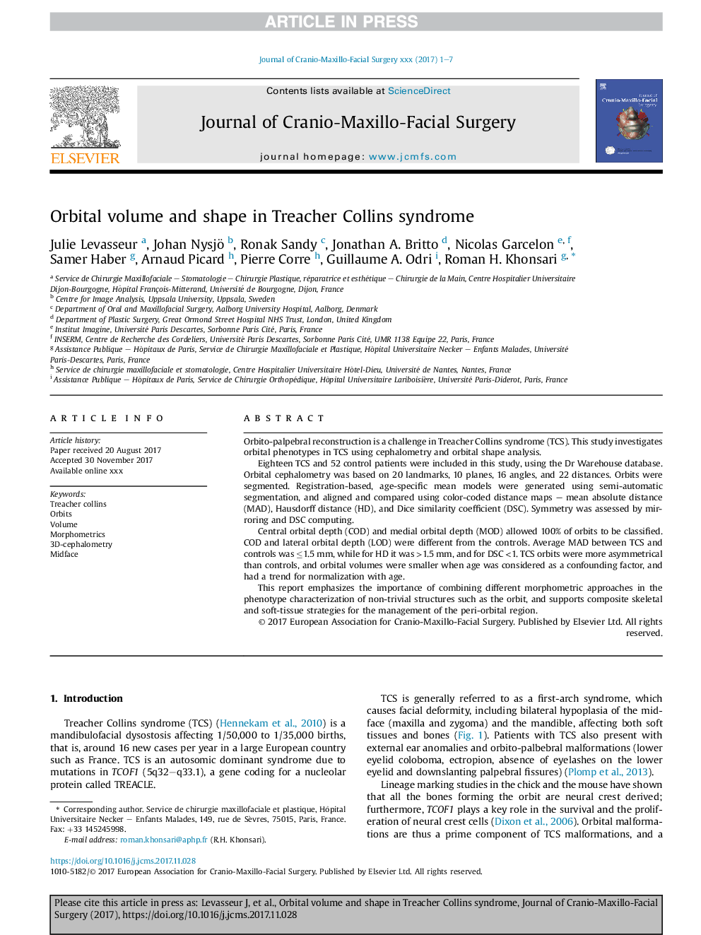 Orbital volume and shape in Treacher Collins syndrome