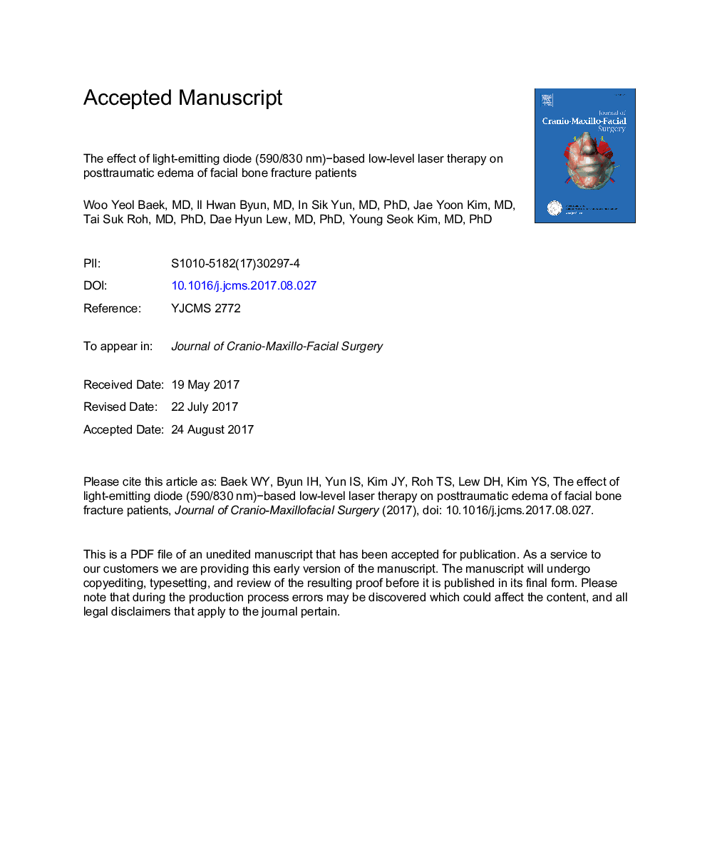 The effect of light-emitting diode (590/830Â nm)âbased low-level laser therapy on posttraumatic edema of facial bone fracture patients