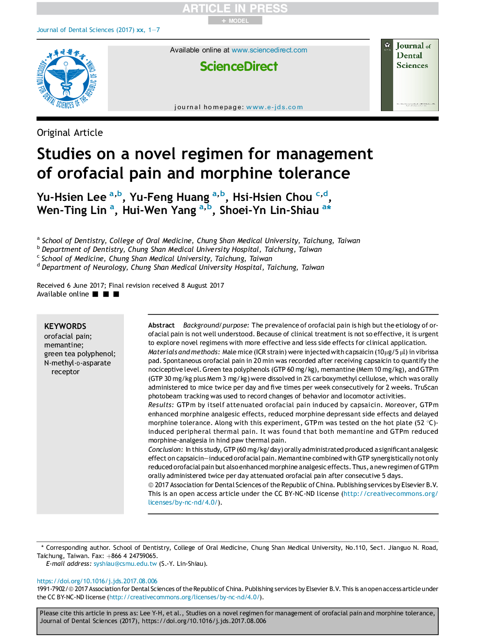 Studies on a novel regimen for management of orofacial pain and morphine tolerance