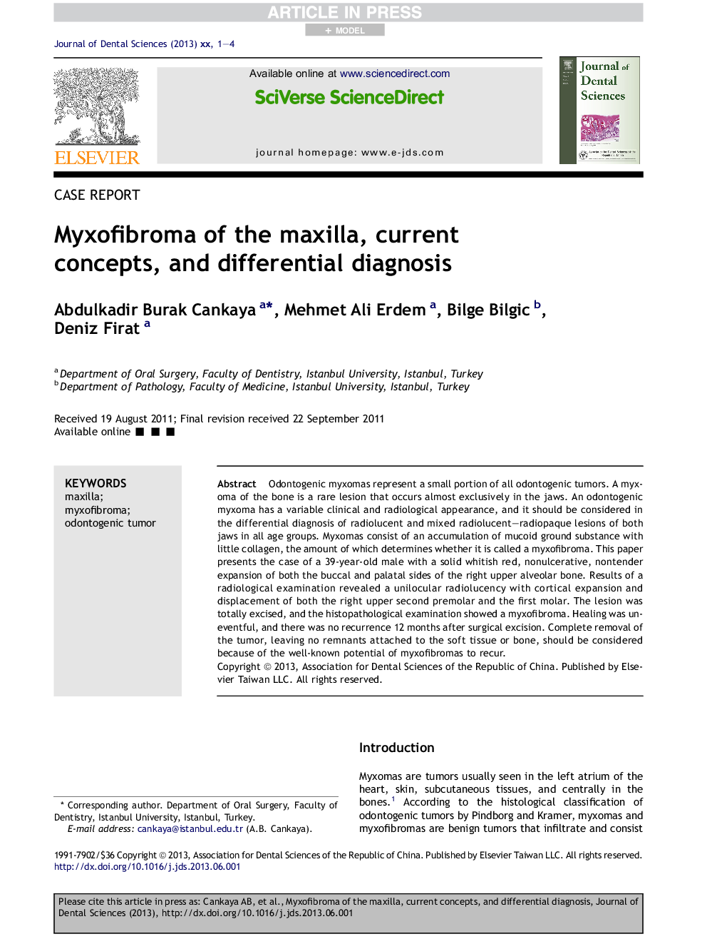 Myxofibroma of the maxilla, current concepts, and differential diagnosis