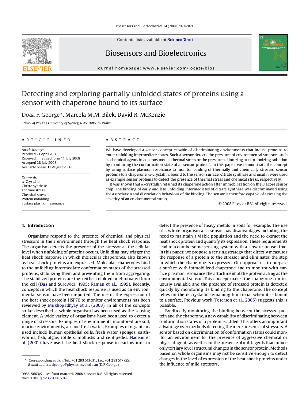 Detecting and exploring partially unfolded states of proteins using a sensor with chaperone bound to its surface