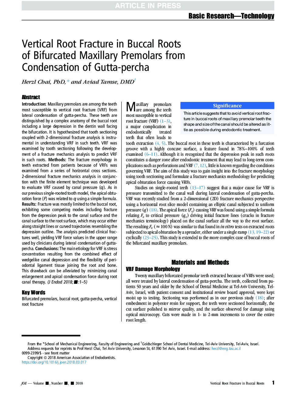 Vertical Root Fracture in Buccal Roots of Bifurcated Maxillary Premolars from Condensation of Gutta-percha