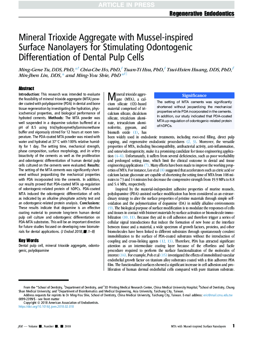 Mineral Trioxide Aggregate with Mussel-inspired Surface Nanolayers for Stimulating Odontogenic Differentiation of Dental Pulp Cells