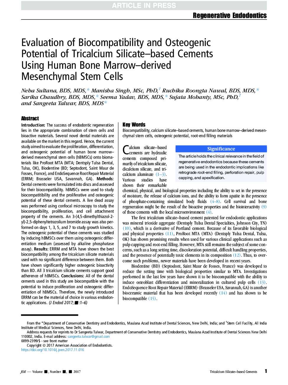 Evaluation of Biocompatibility and Osteogenic Potential of Tricalcium Silicate-based Cements Using Human Bone Marrow-derived Mesenchymal Stem Cells