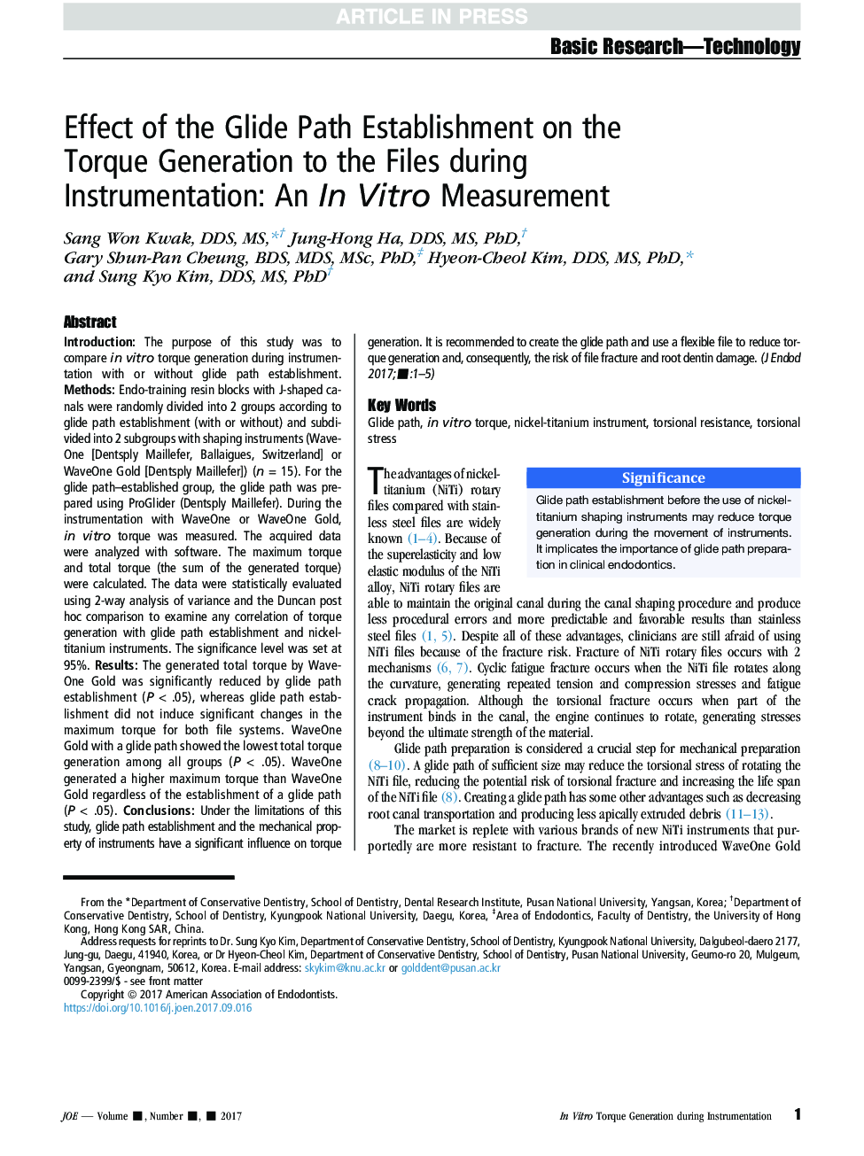 Effect of the Glide Path Establishment on the Torque Generation to the Files during Instrumentation: An InÂ Vitro Measurement