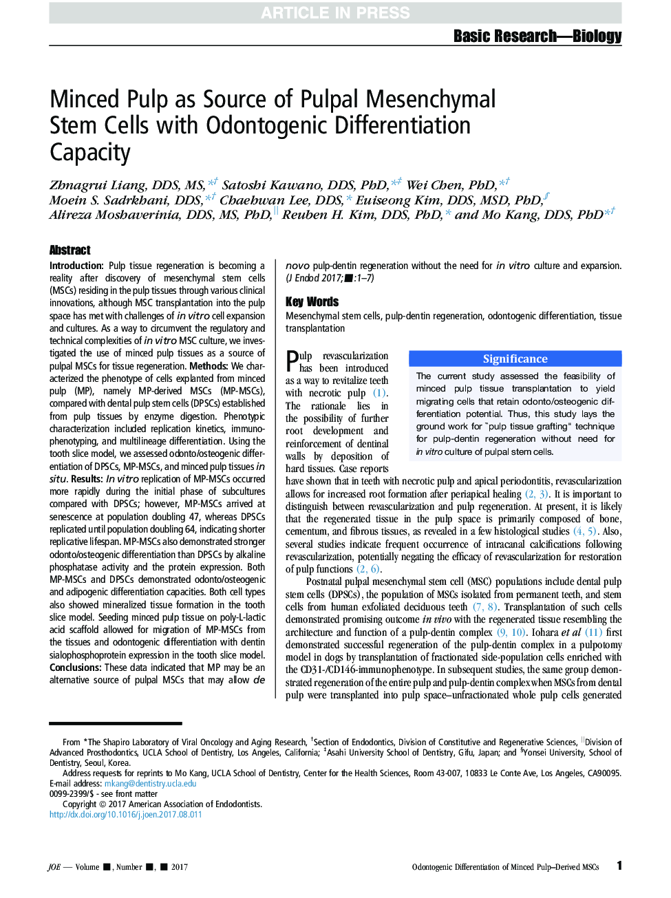 Minced Pulp as Source of Pulpal Mesenchymal Stem Cells with Odontogenic Differentiation Capacity