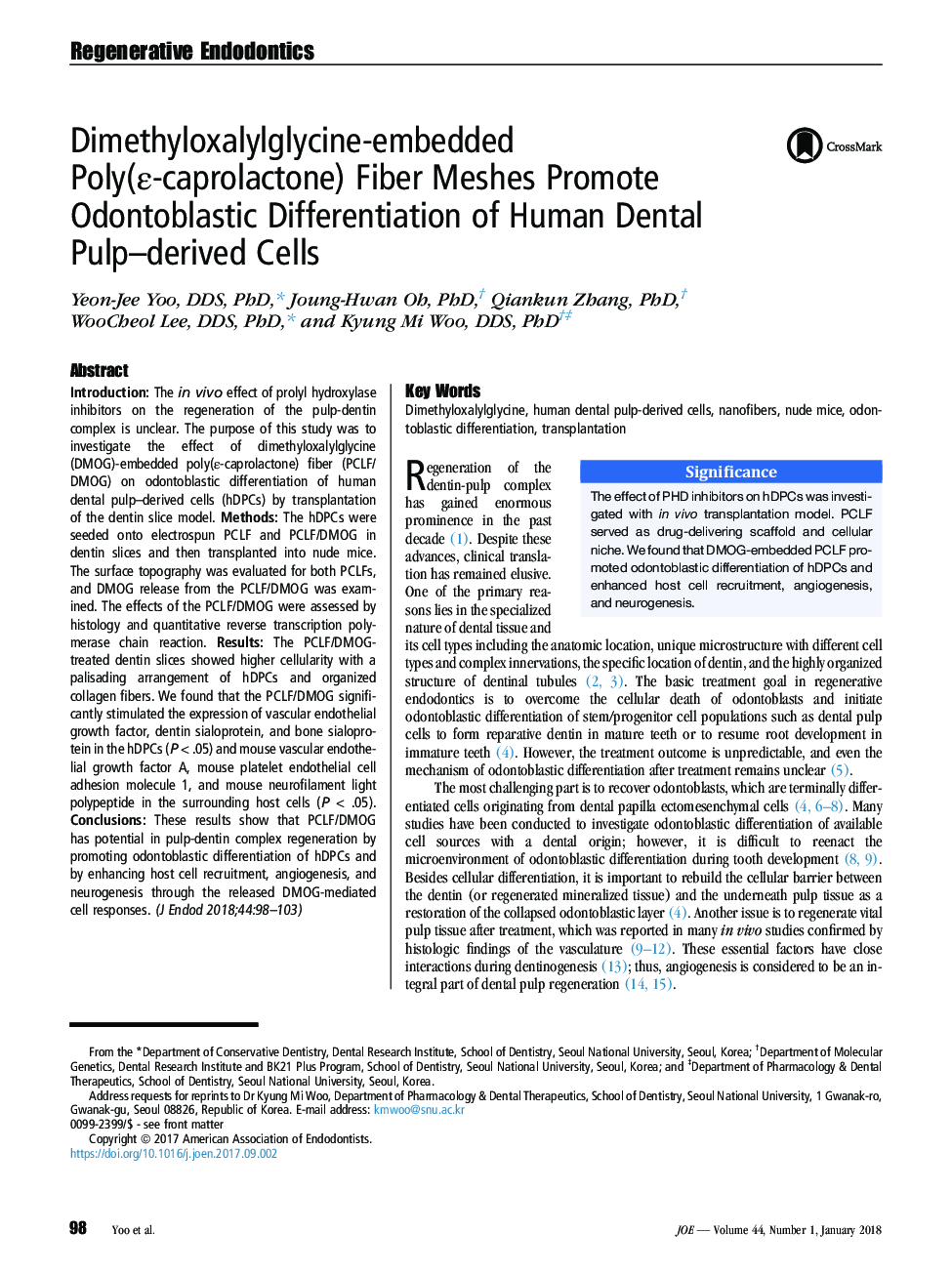 Dimethyloxalylglycine-embedded Poly(Îµ-caprolactone) Fiber Meshes Promote Odontoblastic Differentiation of Human Dental Pulp-derived Cells