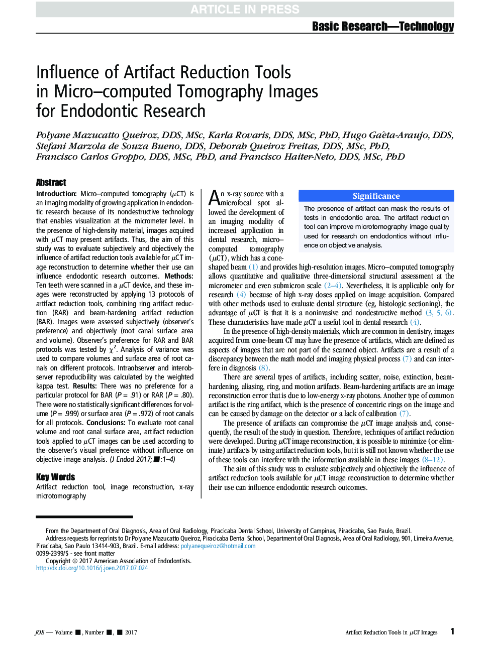 Influence of Artifact Reduction Tools inÂ Micro-computed Tomography Images forÂ Endodontic Research