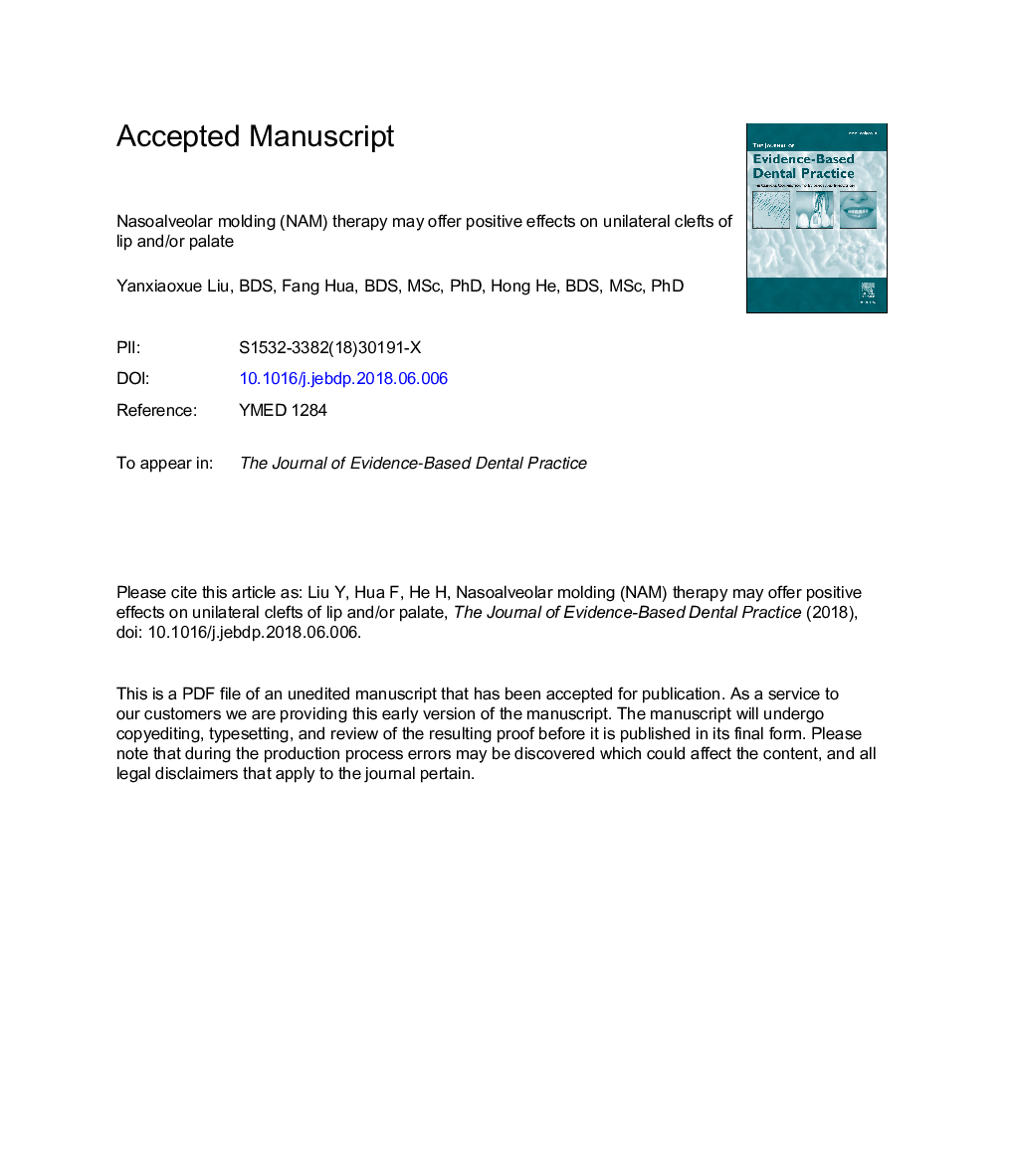 Nasoalveolar Molding Therapy may Offer Positive Effects on Unilateral Clefts of Lip and/or Palate