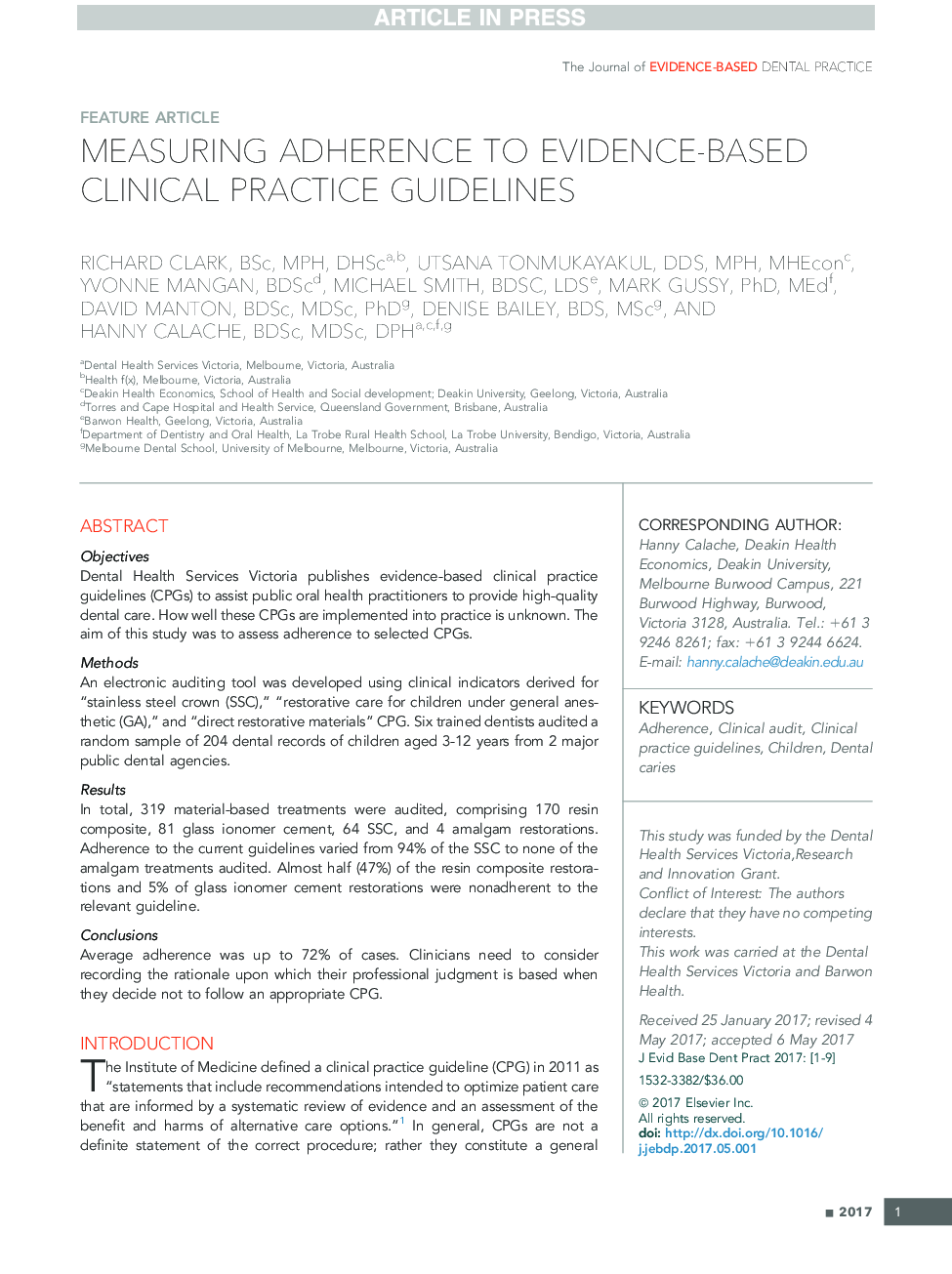 Measuring Adherence to Evidence-Based Clinical Practice Guidelines