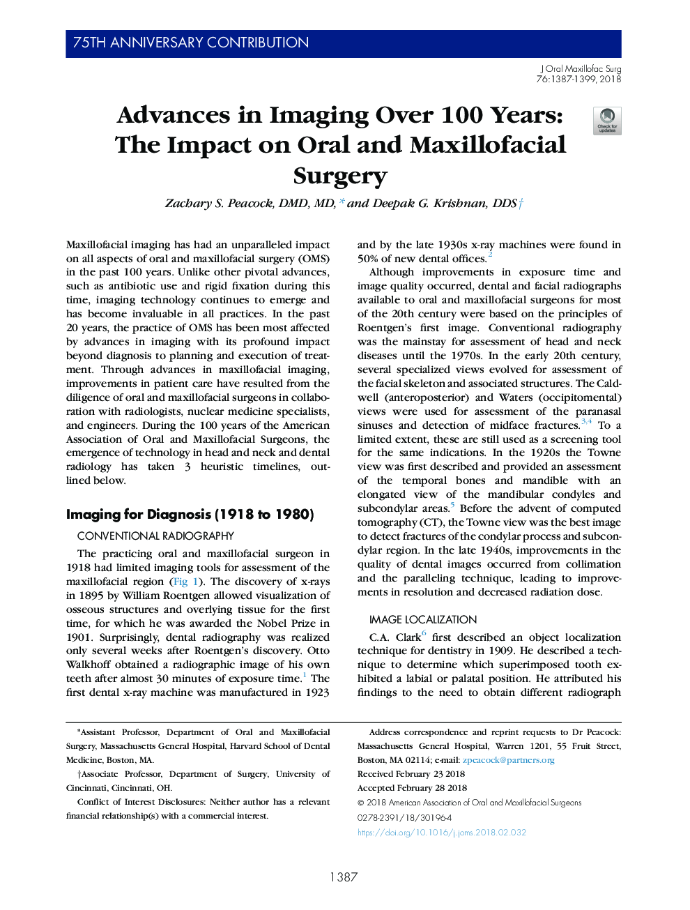 Advances in Imaging Over 100Â Years: The Impact on Oral and Maxillofacial Surgery