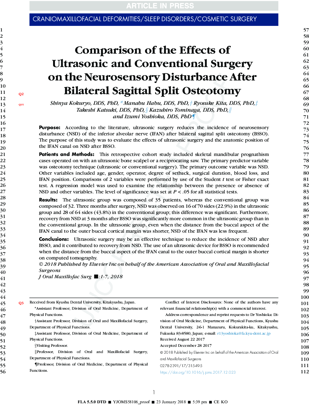 Comparison of the Effects of Ultrasonic and Conventional Surgery on the Neurosensory Disturbance After Bilateral Sagittal Split Osteotomy