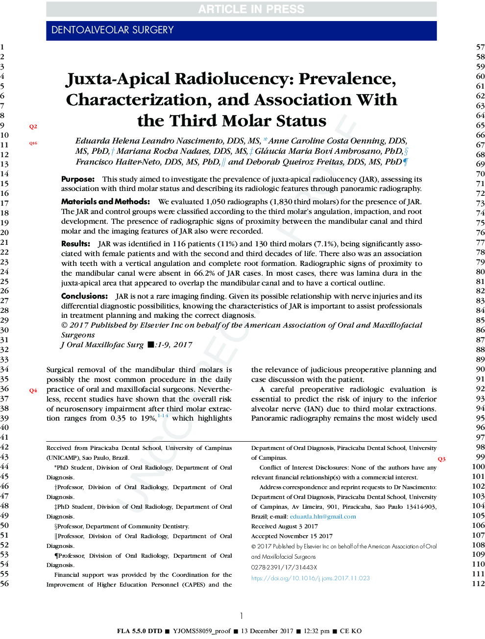 Juxta-Apical Radiolucency: Prevalence, Characterization, and Association With the Third Molar Status