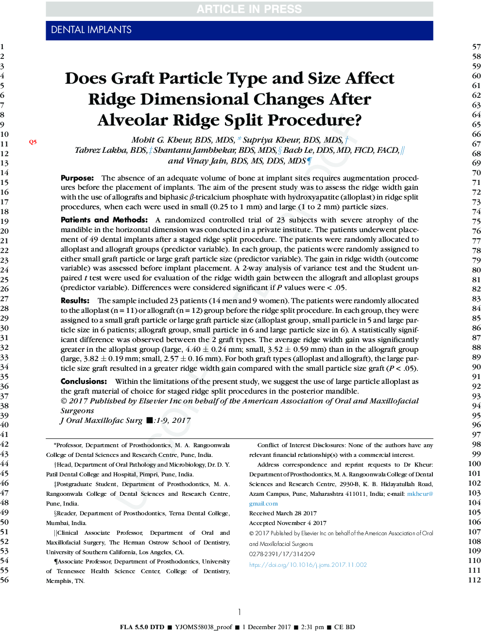 Does Graft Particle Type and Size Affect Ridge Dimensional Changes After Alveolar Ridge Split Procedure?
