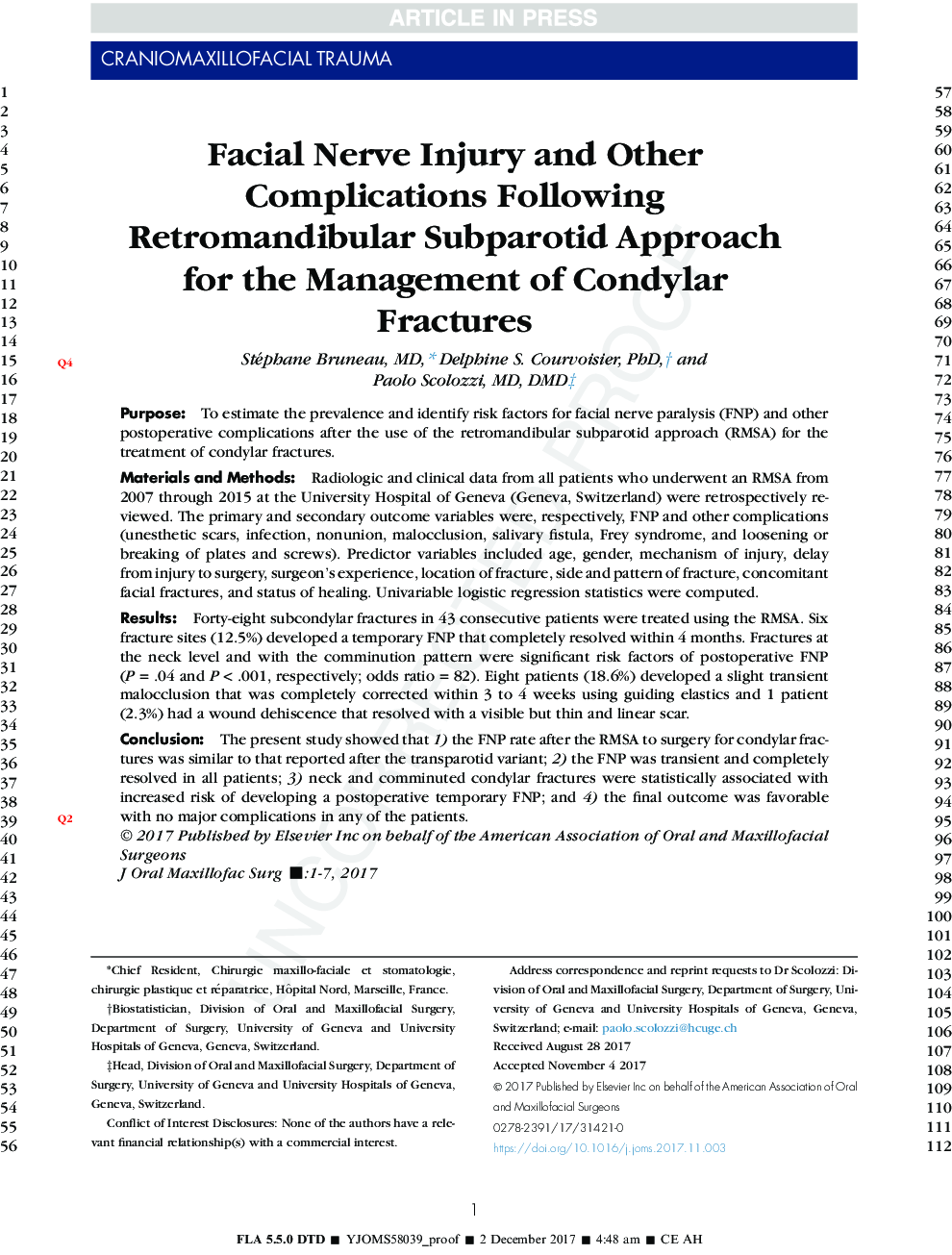 Facial Nerve Injury and Other Complications Following Retromandibular Subparotid Approach for the Management of Condylar Fractures