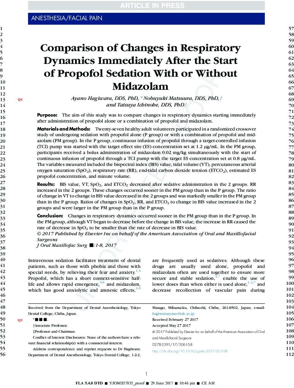 Comparison of Changes in Respiratory Dynamics Immediately After the Start of Propofol Sedation With or Without Midazolam