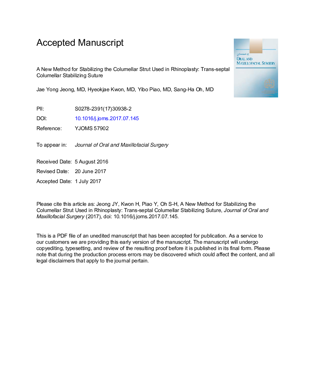 A New Method for Stabilizing the Columellar Strut Used in Rhinoplasty: The Trans-Septal Columellar Stabilizing Suture