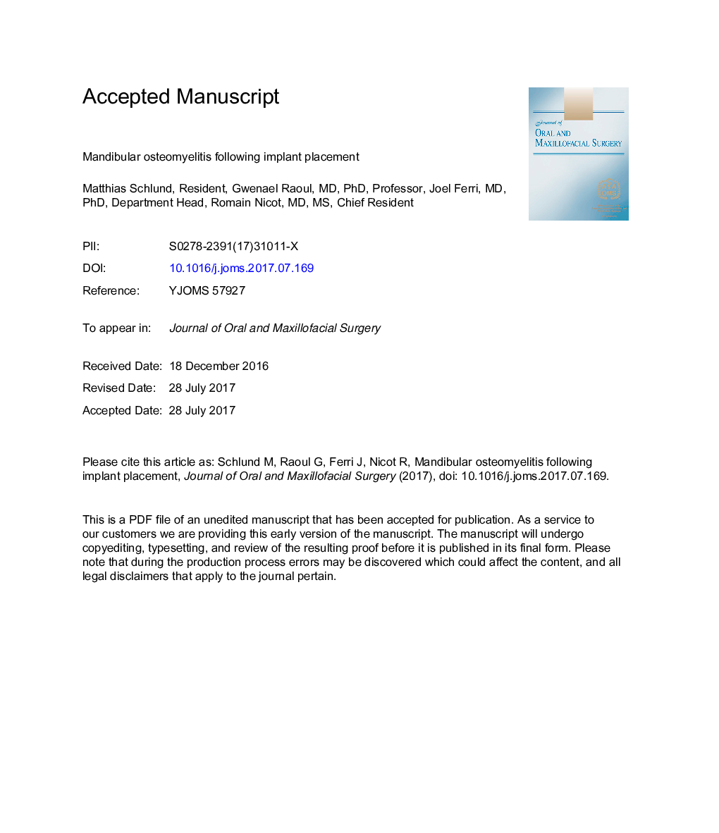 Mandibular Osteomyelitis Following Implant Placement