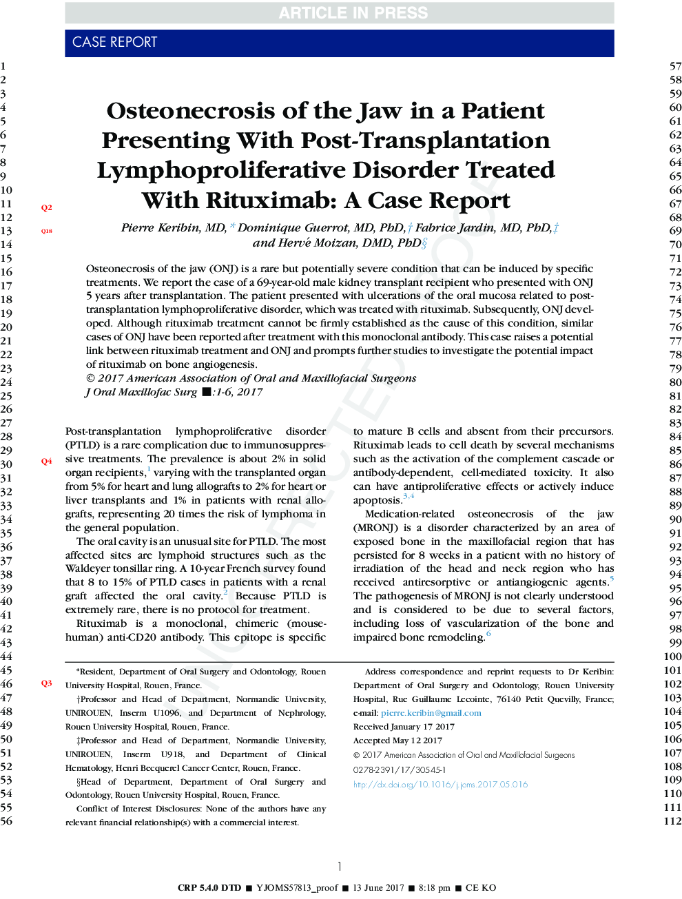 Osteonecrosis of the Jaw in a Patient Presenting With Post-Transplantation Lymphoproliferative Disorder Treated With Rituximab: A Case Report