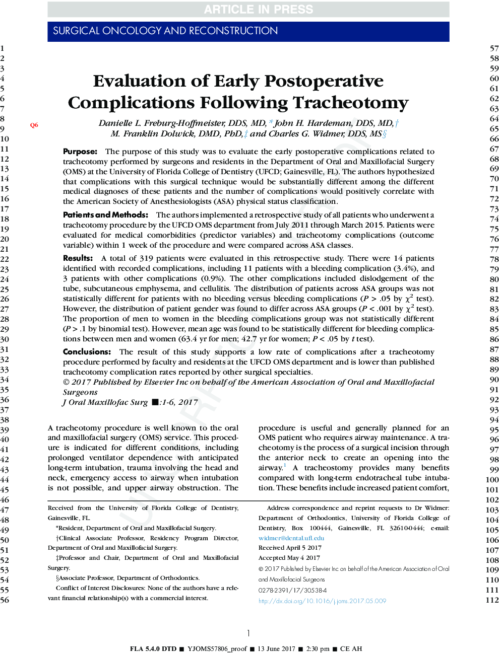 Evaluation of Early Postoperative Complications Following Tracheotomy