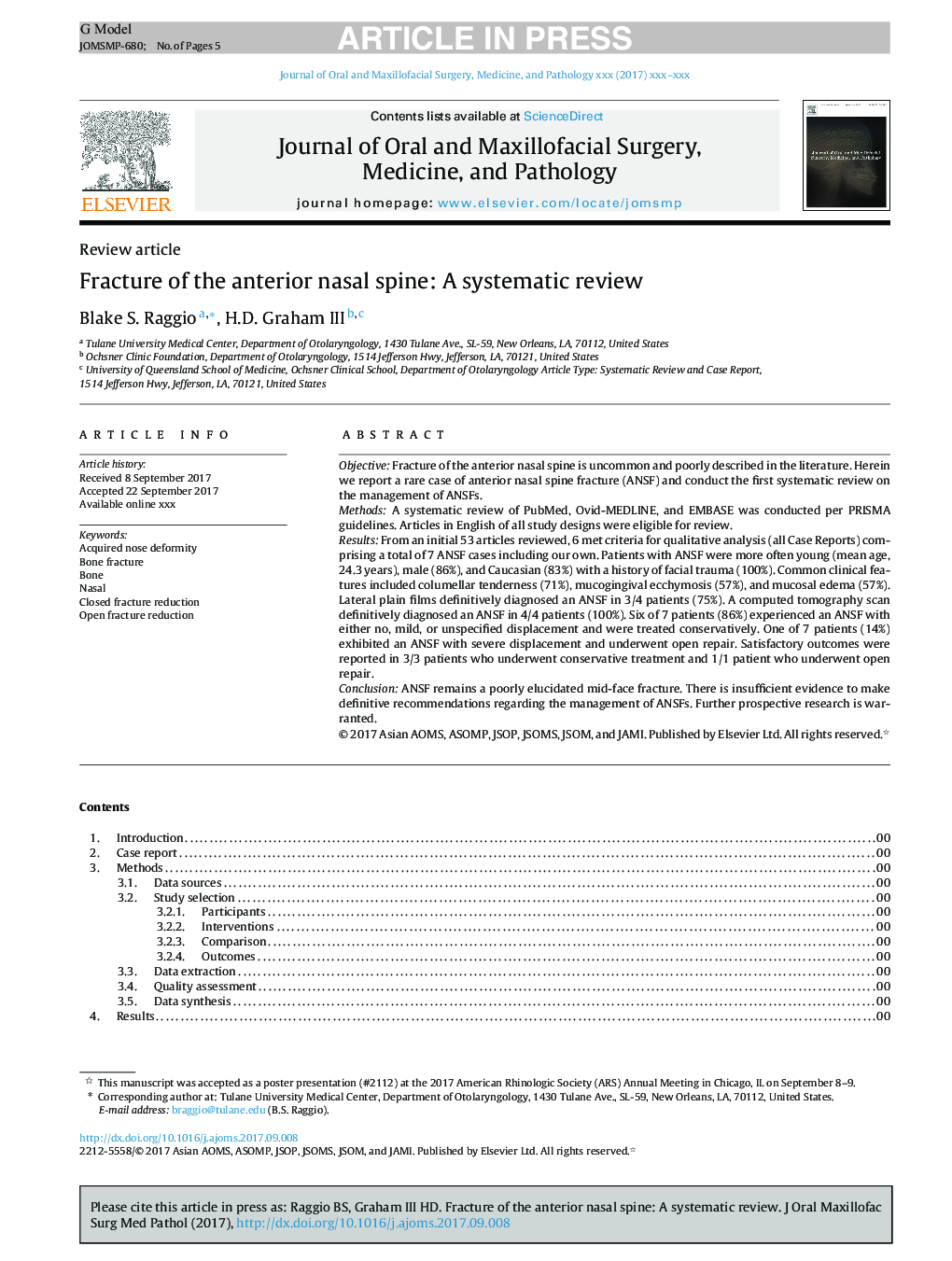 Fracture of the anterior nasal spine: A systematic review