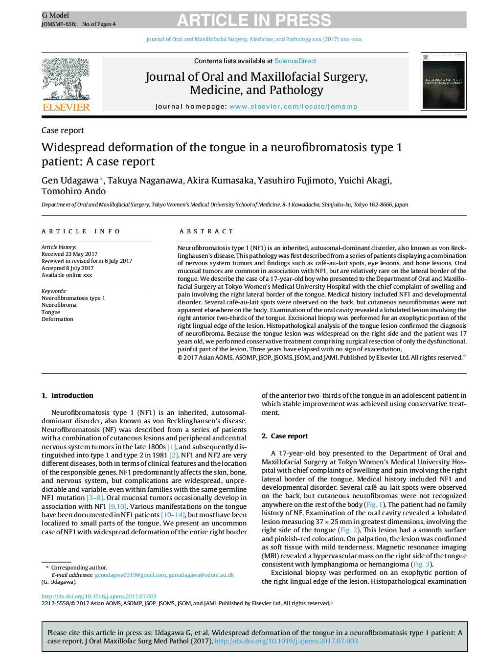 Widespread deformation of the tongue in a neurofibromatosis type 1 patient: A case report